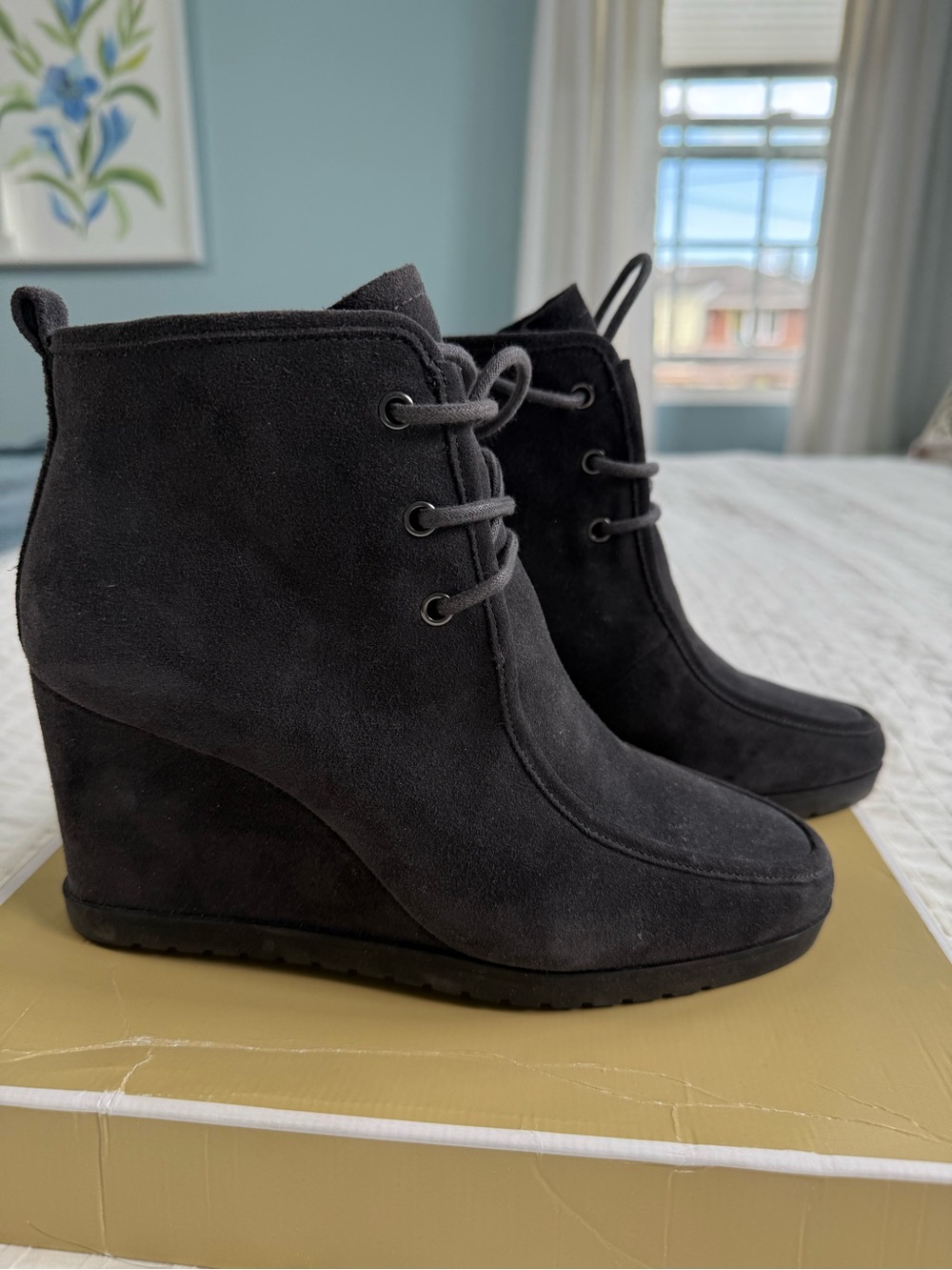 Michael Kors Charcoal Grey suede wedge boots.